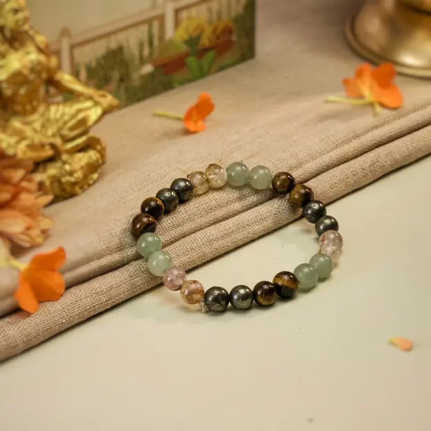 Money Magnet Bracelet - Pyrite, Citrine, Tiger Eye, Green Aventurine Beads