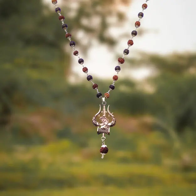 Silver Rudraksha Karungali Trishool Mala