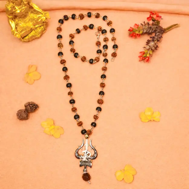 Silver Rudraksha Karungali Trishool Mala